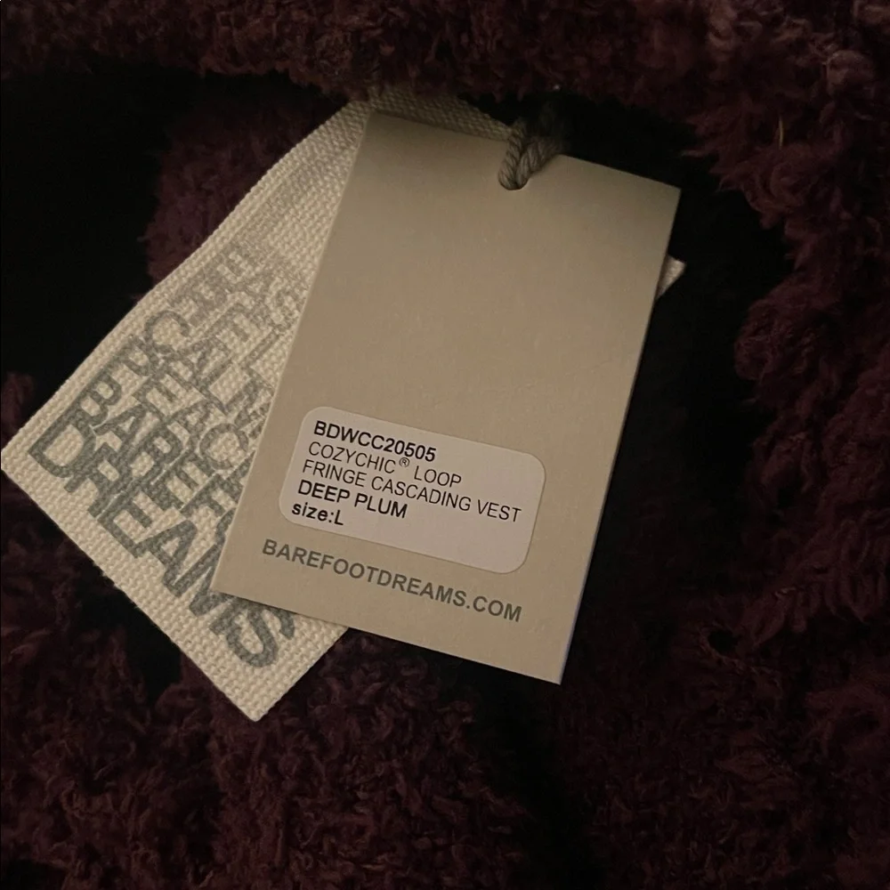 Barefoot Dreams | Cozychic Loop Fringe Cascading Vest Deep Plum NEW BDWCC20505